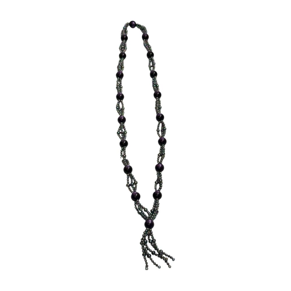 Vintage Black Beaded Tassel Necklace Multi-Strand Style Beaded Statement Jewelry - Picture 6 of 6